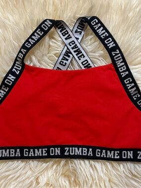 Zumba Fitness Game On Open Back Sports Bra Red with Branded Black Straps Small